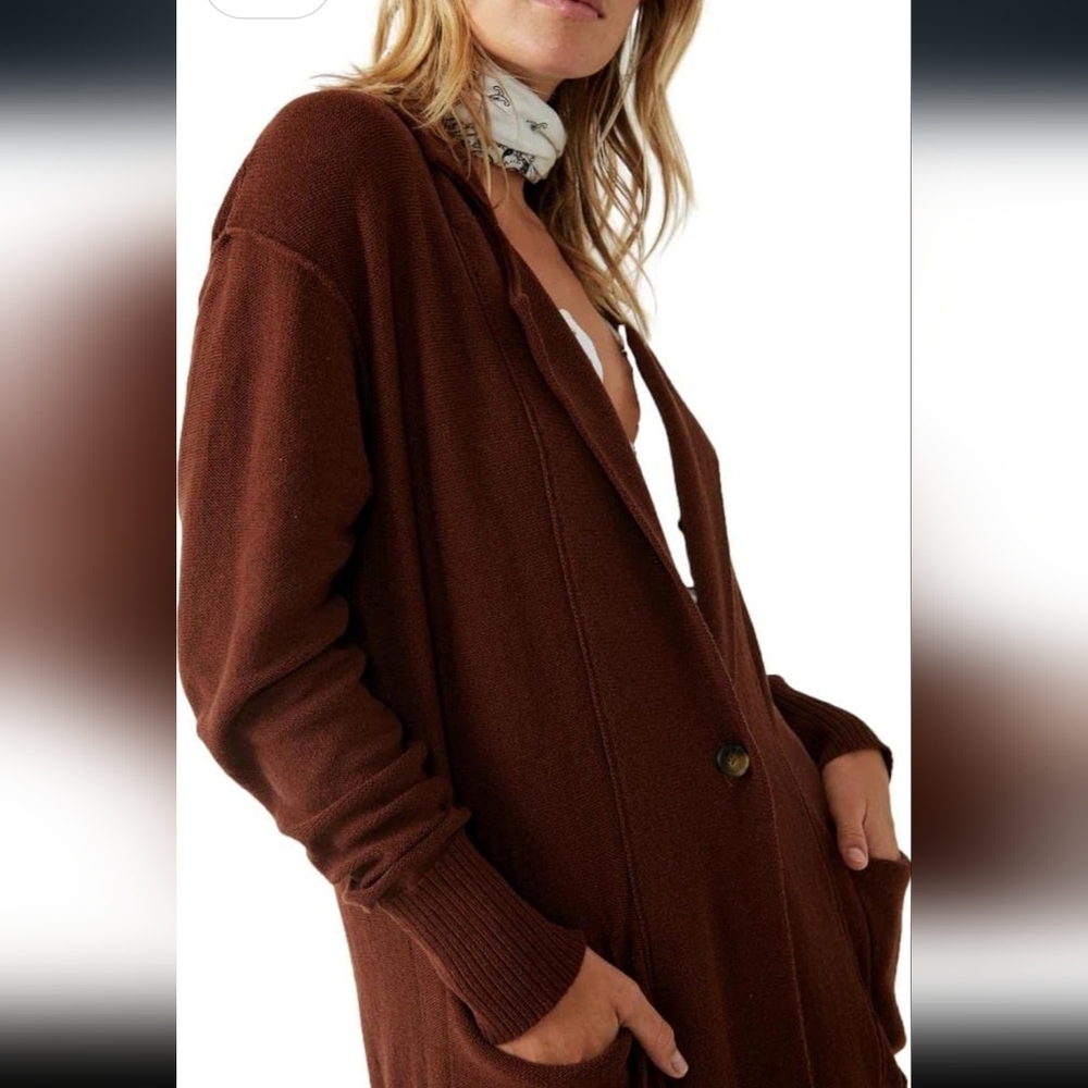 We The‎ Free Womens Brown 1 Button Recycled Cotton Oversized Sweater Cardigan XS